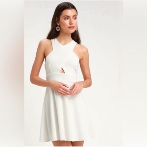 Likely White Halter Mini Dress with Front Keyhole